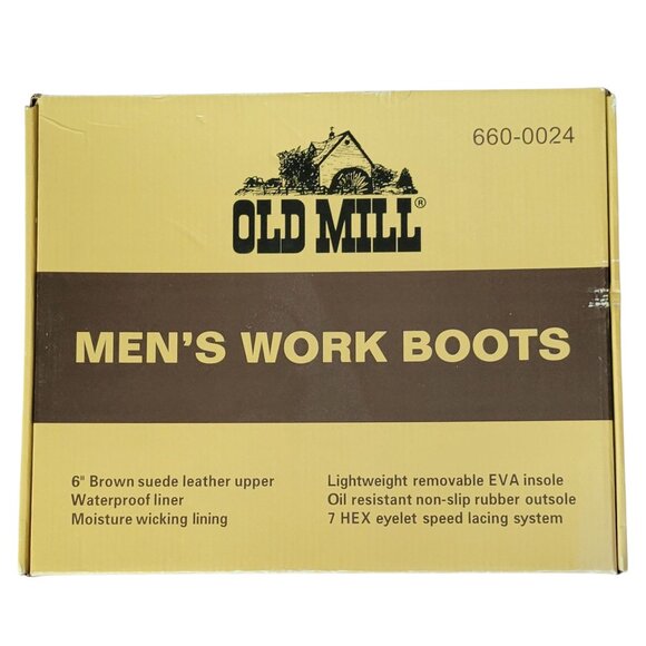 Old Mill Genuine Suede Leather Work Boots Men's Size 11 New in Box - Picture 9 of 9